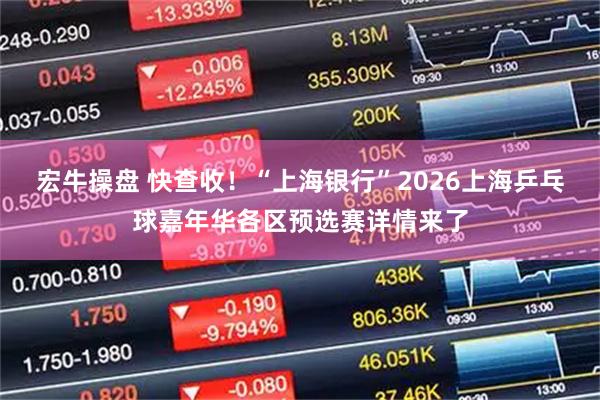 宏牛操盘 快查收！“上海银行”2026上海乒乓球嘉年华各区预选赛详情来了